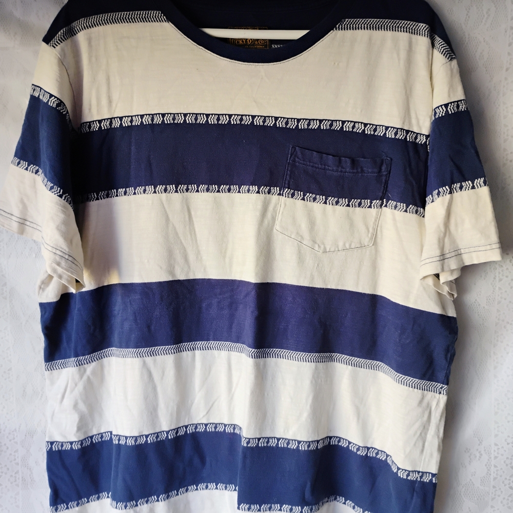 Lucky Brand Blue and White Striped Short Sleeve Tee Sz XL
